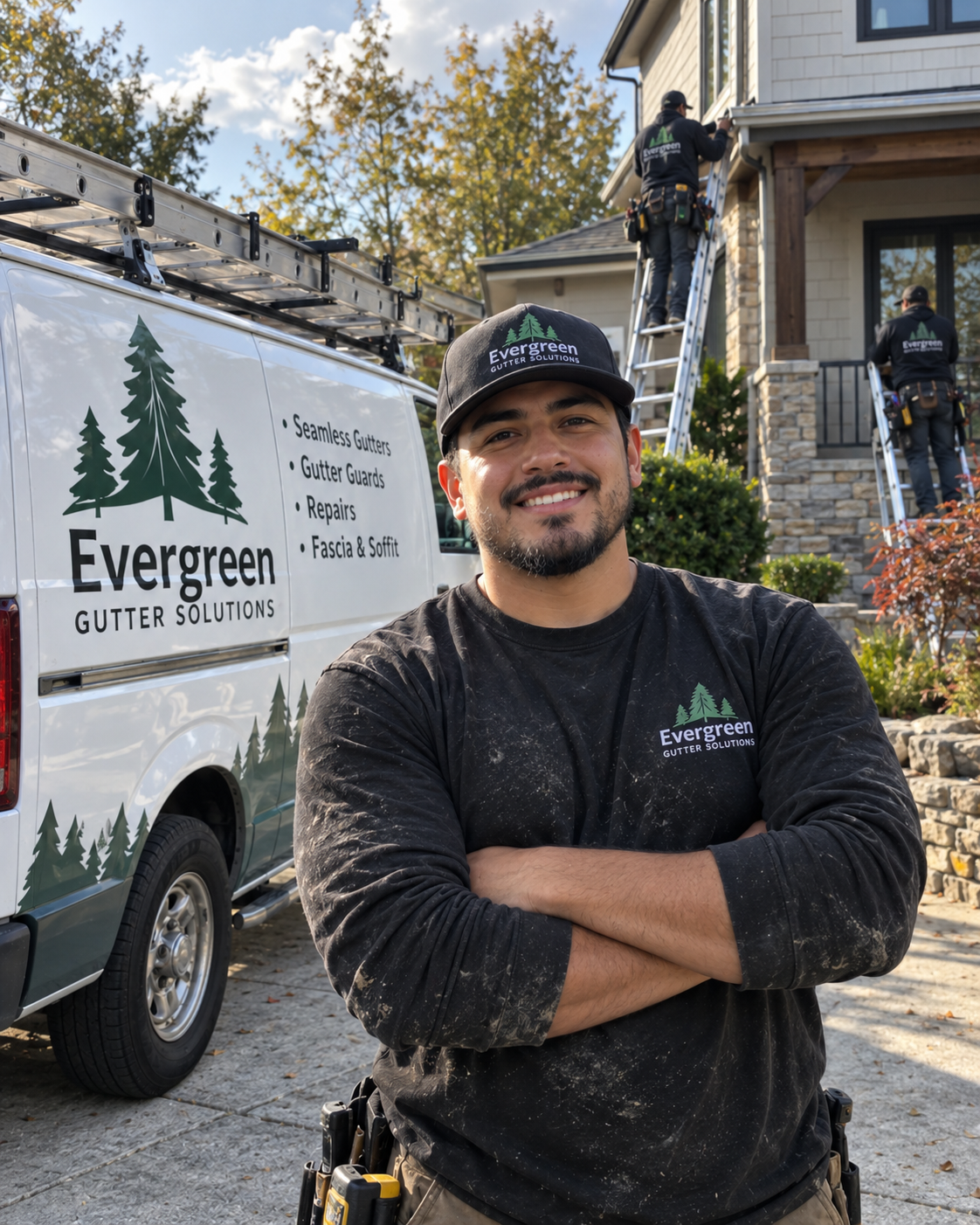 Evergreen Gutter Solutions contractor at a gutter jobsite